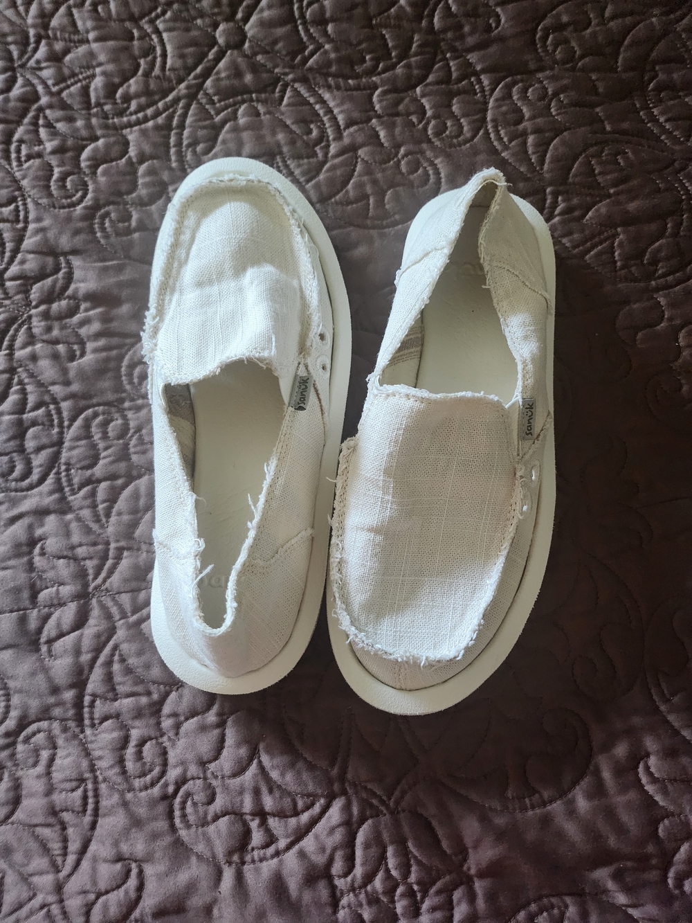 Sanuk Natural Off-White Frayed Canvas Slip-On